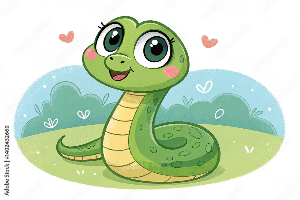 Fototapeta premium Illustration of Cute green snake cartoon