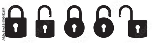Padlock icon, Black locked unlocked padlock icon. Security protection keyhole sign Lock or padlock vector icon set. security icon. 
