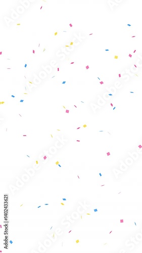 Loop video of three-colored confetti (pink, light blue, yellow) [vertical video] Only 4K has alpha channel.