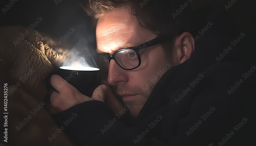 Man Cozying With Hot Drink