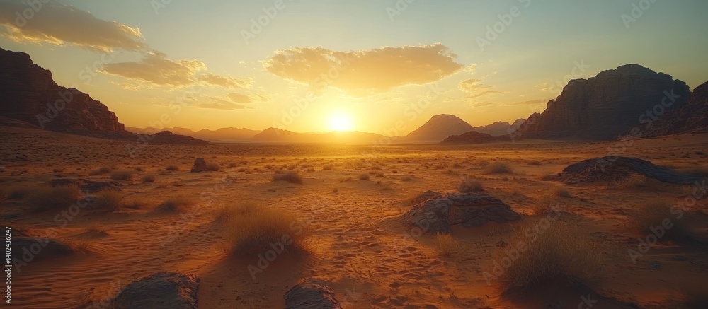 Naklejka premium Desert sunset landscape, Wadi Rum