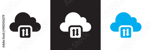 Cloud download and upload icon. Design for decoration, sticker, icon, etc. Vector illustration. isolated on white and black background. EPS 10