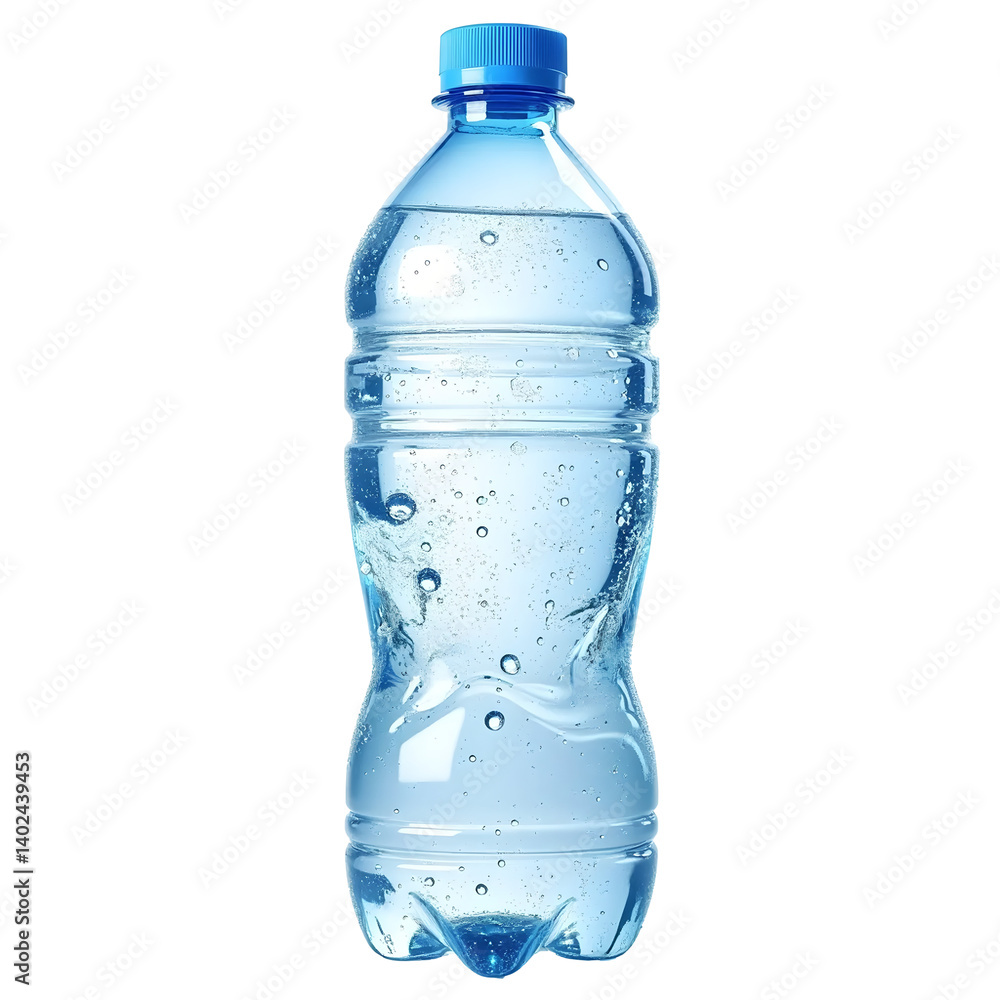 Water bottle isolated on a transparent background showcasing bubbles and clear liquid for refreshing hydration appeal Water bottle isolated on a transparent background showcasing bubbles and clear liquid for refreshing hydration appeal