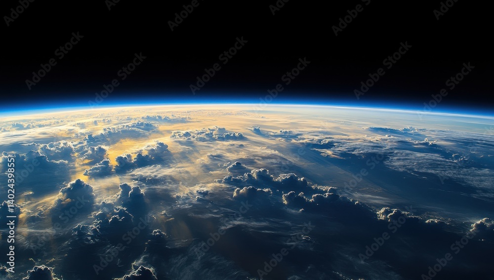 Fototapeta premium Earth from space, sunrise/sunset over clouds