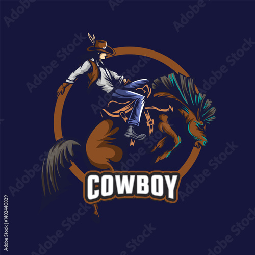 Cowboy riding horse vector logo