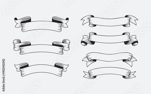 Set of vintage collection of blank banner and ribbon design elements, including scrolls and labels for retro decoration