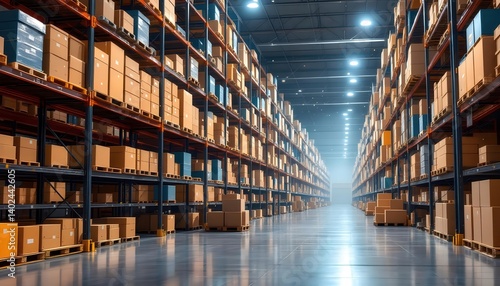 Vast Warehouse Inventory Storage Full of Cardboard Boxes