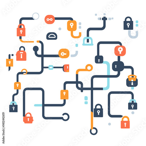 Abstract Colorful Network Puzzle with Locks and Keys