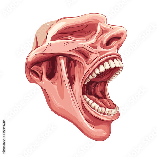 Distorted Human Head Screaming, Detailed Digital Illustration