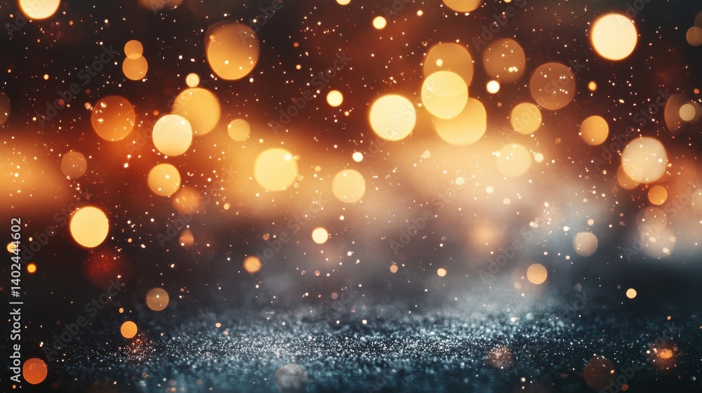 Fototapeta premium Soft, blurred background of white snow with bokeh lights and sparkling stars, creating an enchanting winter scene ideal for product display or digital art design. illustration