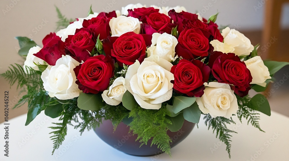 Obraz premium Red and white roses in a bowl arrangement