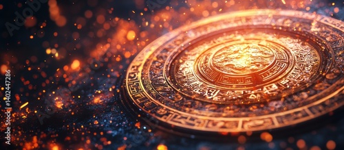 Wallpaper Mural Ancient golden disc, fire sparks background, fantasy art Torontodigital.ca