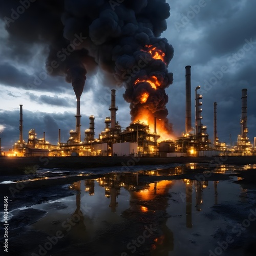 Industrial Fire at Night