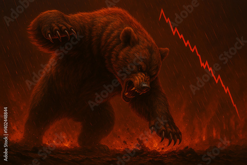 Furious Bear Market Crash – Financial Meltdown Symbol in Flames
