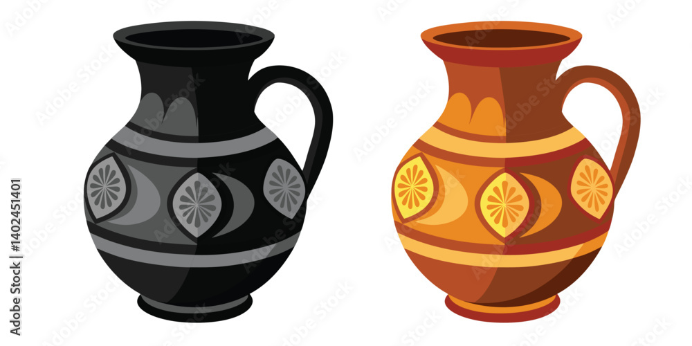 Ancient Greek Terracotta Water Jug, amphora is an old brown clay pottery vase, a traditional ceramic container with antique decoration Ancient Greek Terracotta Water Jug, amphora is an old brown clay pottery vase, a traditional ceramic container with antique decoration