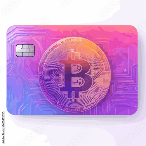 Bitcoin Credit Card Design With Purple Pink Gradient