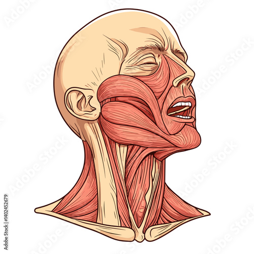 Detailed Anatomy Illustration of Human Head and Neck Muscles