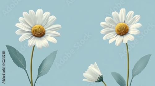 Illustration vector of seamless daisy flower and leaf minimalist, pastel color shade, minimalist style, blank space area on left or right side for frame for overlaying text or mockup