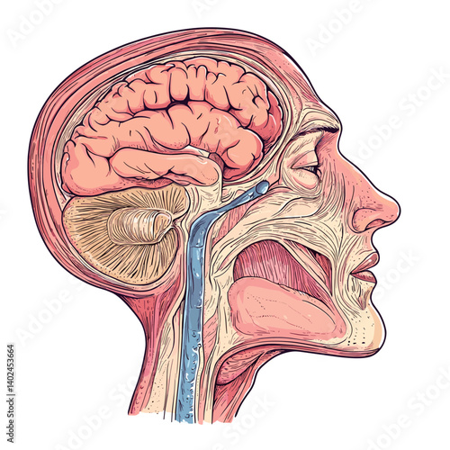 Detailed Human Head and Neck Anatomy Illustration