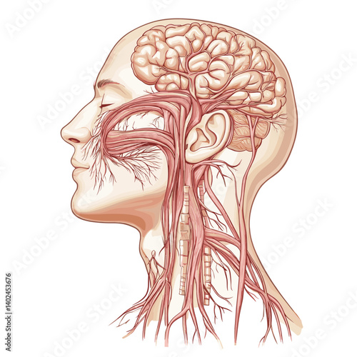 Detailed Human Head and Neck Anatomy Illustration