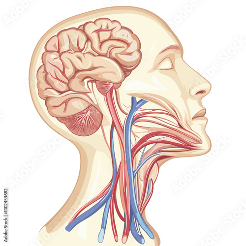 Detailed Human Head and Neck Anatomy Illustration