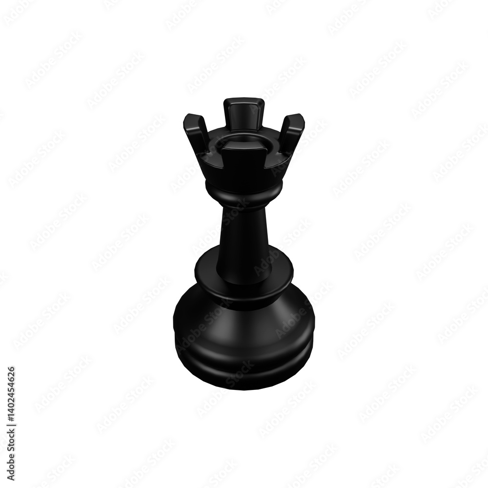 Stylized 3D model of a black rook chess piece with geometric form. Stylized 3D model of a black rook chess piece with geometric form.