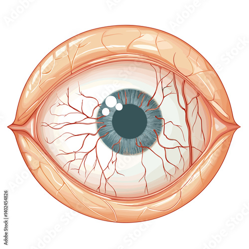 Detailed Illustration of a Human Eye Showing Blood Vessels