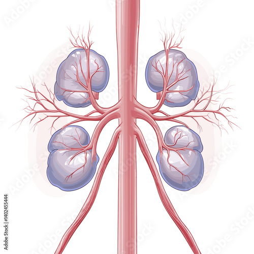 Detailed Illustration of Human Kidney Anatomy with Blood Vessels