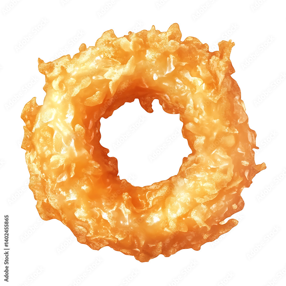 Obraz premium A golden crispy fried onion ring with perfectly seasoned batter, tender onion interior, and uniform shape