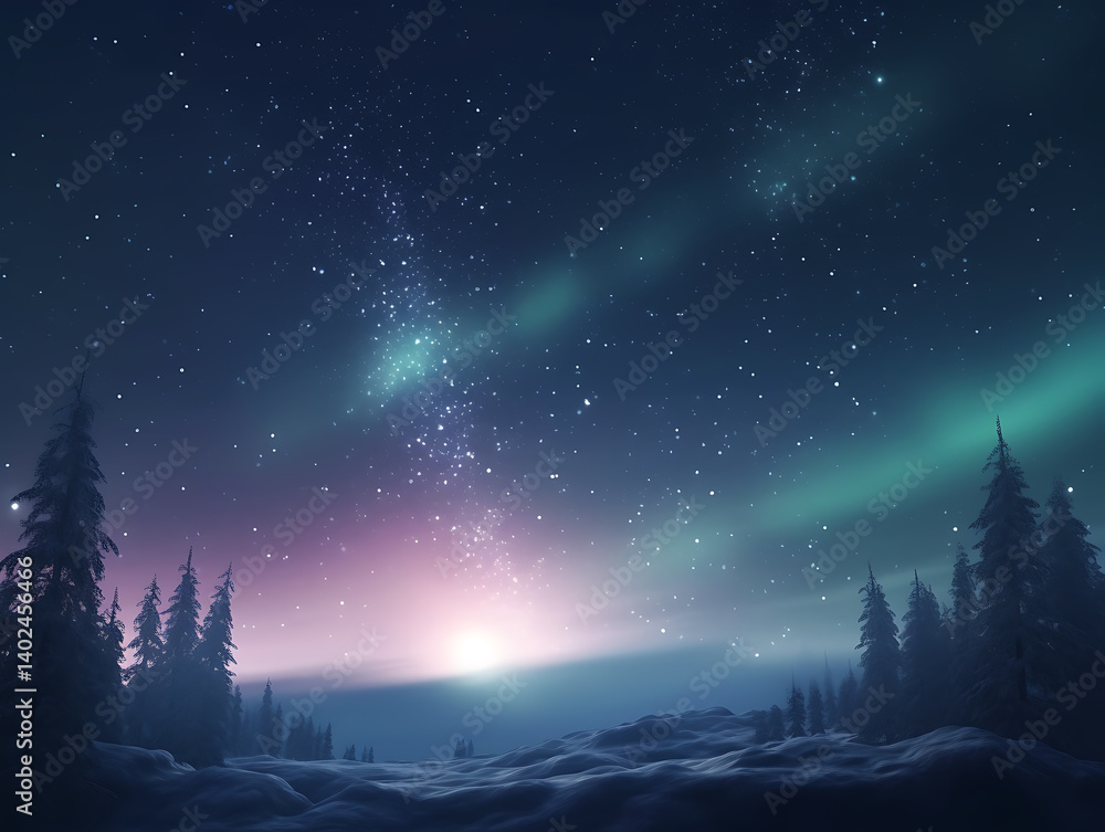 Fototapeta premium hyper-realistic sky filled with twinkling stars and gentle aurora ribbons