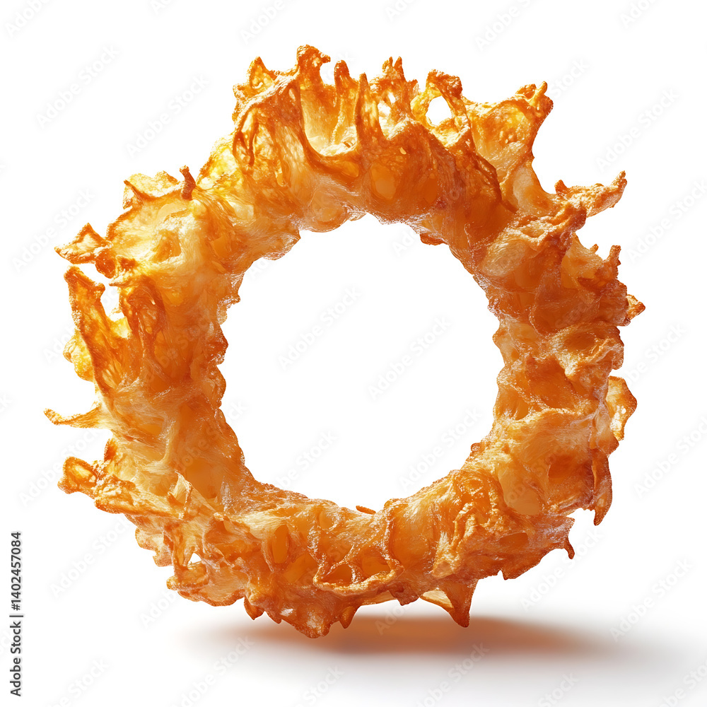 Obraz premium A golden crispy fried onion ring with seasoned batter, tender onion interior, and uniform shape