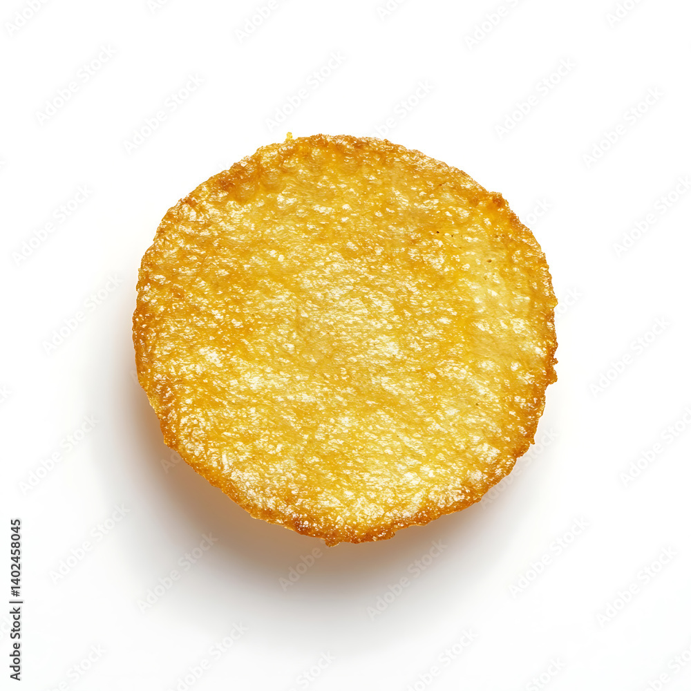 A golden crispy fried potato chip with a perfectly seasoned coating, light and crunchy texture, and uniform shape A golden crispy fried potato chip with a perfectly seasoned coating, light and crunchy texture, and uniform shape