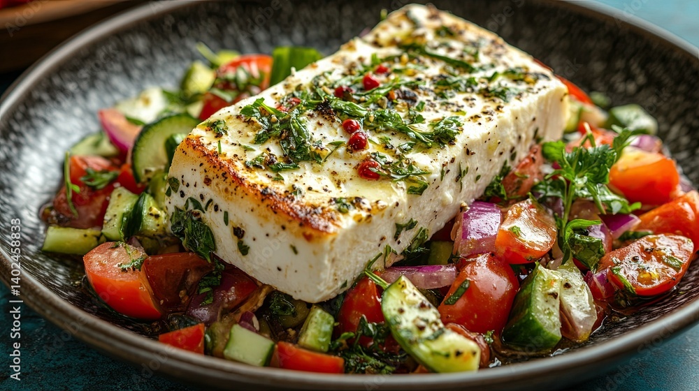 Free A refreshing Greek salad with crisp vegetables and creamy feta cheese for a healthy dish. Stock Photo Free A refreshing Greek salad with crisp vegetables and creamy feta cheese for a healthy dish. Stock Photo