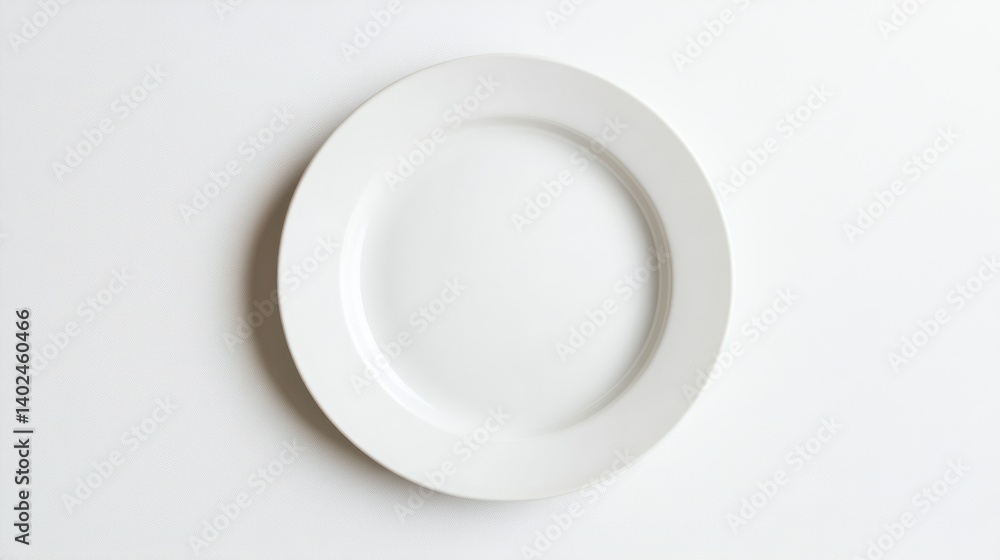 An empty, round, white dinner plate on a white background. An empty, round, white dinner plate on a white background.