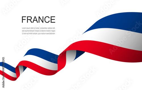 France flag on Waving ribbon, France Independence Day.