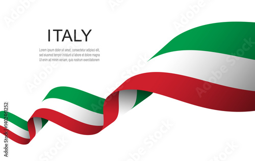Italy flag on Waving ribbon, Italy Independence Day.
