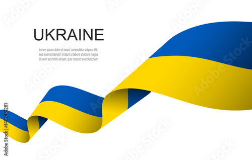 Ukraine flag on Waving ribbon, Ukrainian Independence Day.
