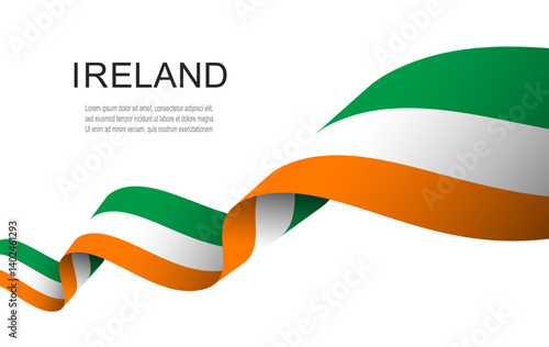 Ireland flag on Waving ribbon, Ireland Independence Day.