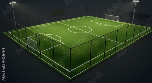 Empty Soccer Field at Night Under Bright Stadium Lights