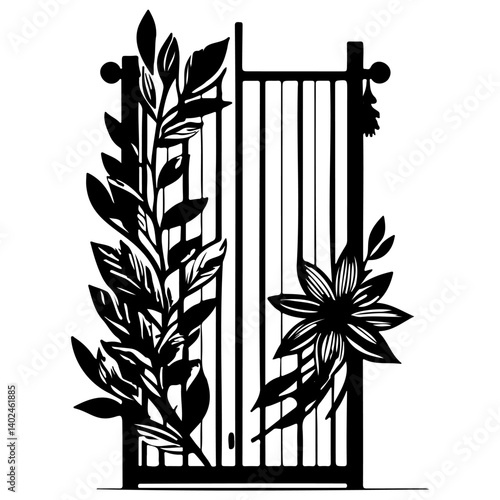 Floral Adorned Gate Graphic Design Silhouette