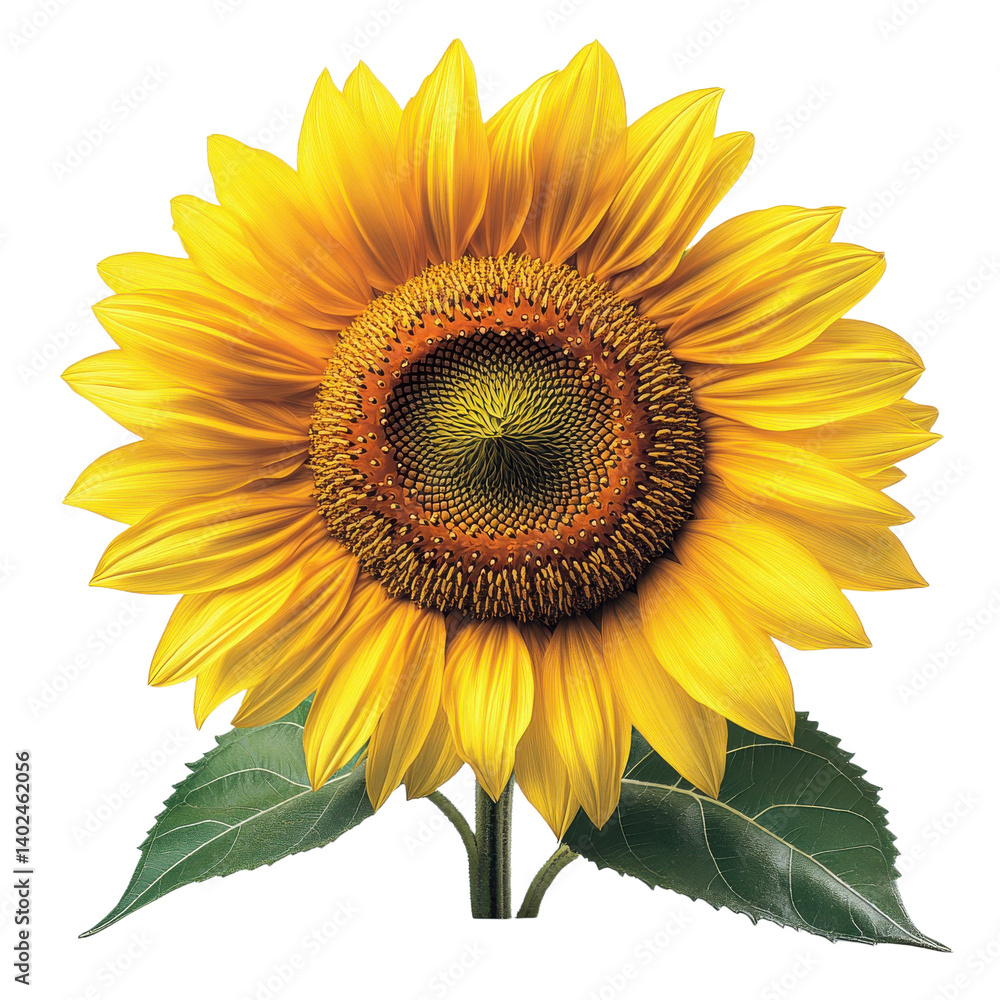 Obraz premium Close up of a beautiful sunflower blossom with bright yellow petals bloom on transparent background