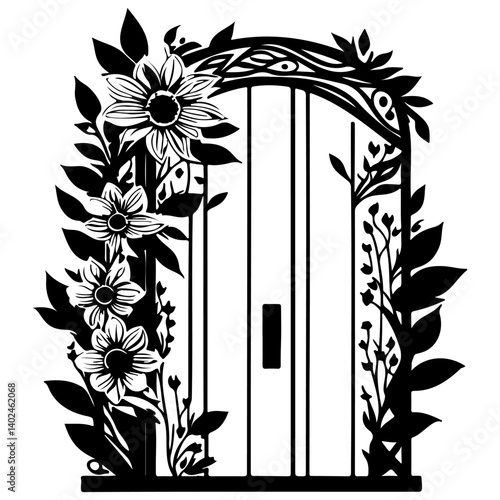 Floral Ironwork Gate Silhouette Graphic Element