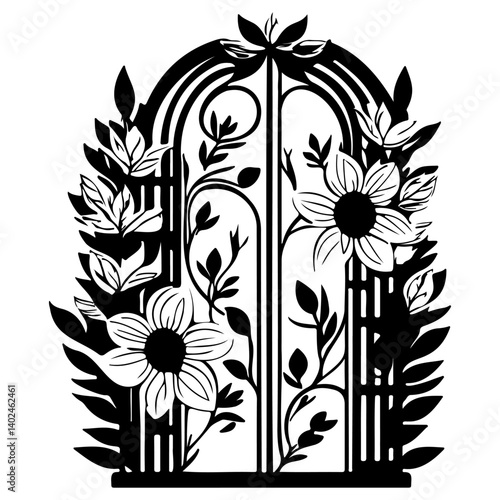 Floral Embellished Gate Silhouette Illustration