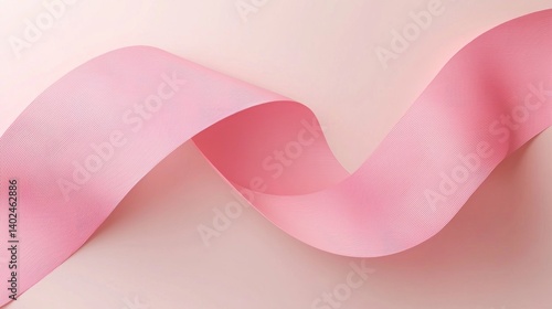 Soft pink ribbon curves elegantly on a light background