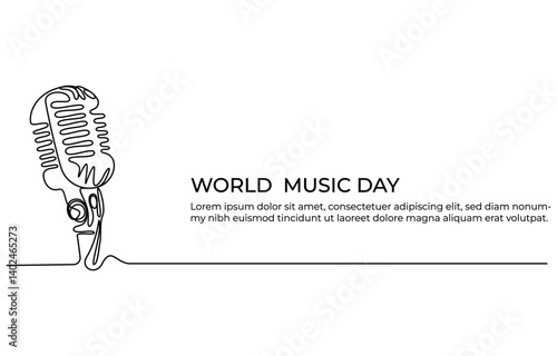 Continuous one line art world music day concept microphone