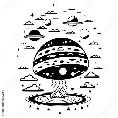 Monochrome Illustration of Extraterrestrial Phenomenon
