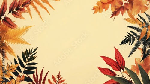 seamless fern leaf and floral minimalist, pastel color orange, red, brown and yellow tone, pattern style