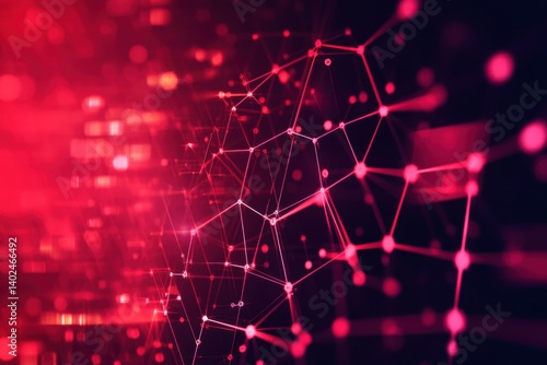 Complex network of connected nodes displayed against a red backdrop