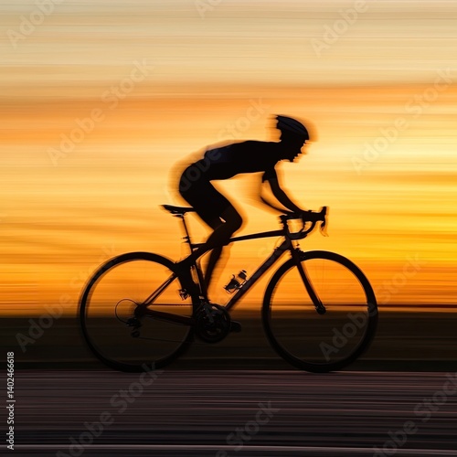 Silhouette of Cyclist at Sunset: Motion Blur Photography of a Road Bike Rider
