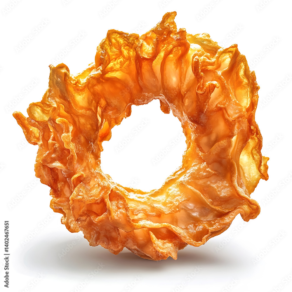 Fototapeta premium A golden crispy onion ring with seasoned batter, tender onion interior, and thick crunchy coating